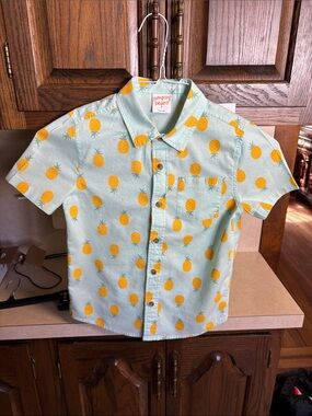 Jumping Beans Boys Button Down Polo Shirt Size 7 Blue Pineapple Short Sleeve
